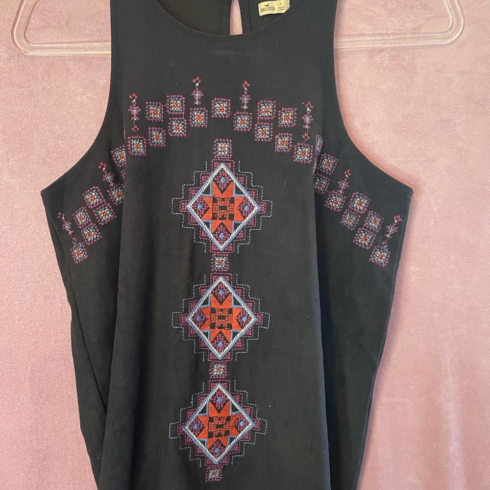 Hollister Black Tank Top with Red Embroidery